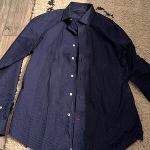 Mens Tommy Hilfiger blue and white polka dot button down size L 16 34/35